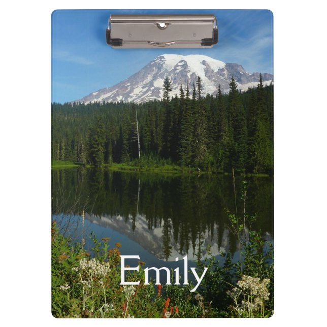 Pranchetas Monte Rainier Lake Refletido com flores selvagens (Frente)