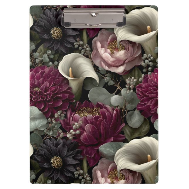 Pranchetas Moody Floral Pattern with Dahlias and Calla Lilies (Frente)
