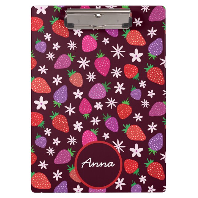 Pranchetas Morango Vermelho Púrpura Rosa Com Flores (Frente)