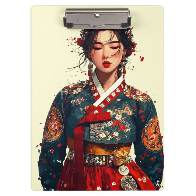 Pranchetas Mulher Coreana Moderna em Retrato de Hanbok (Frente)
