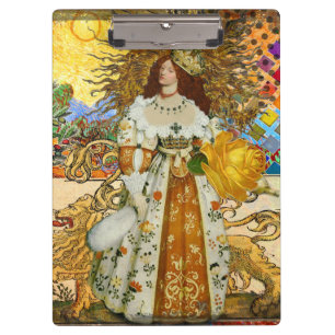 Pranchetas Mulher Vintage Sol Dourado: Arte Colagem Zodíaco d