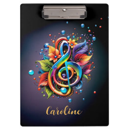 Pranchetas Música, clave colorido com folhas.