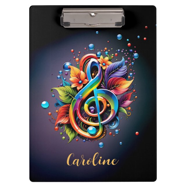 Pranchetas Música, clave colorido com folhas. (Frente)