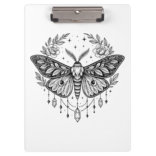Pranchetas Mystical Gothic Moth Botanical Celestial Line Art (Frente)