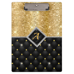 Pranchetas Na moda faux Monograma de diamante preto Crystal D