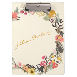 Pranchetas Na moda Floral Wreath Personalizada Caligrafia