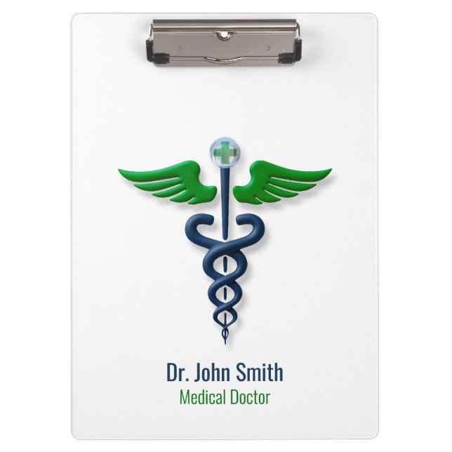 Pranchetas Na moda Médico Caduceus Blue Green Wings Cross (Frente)
