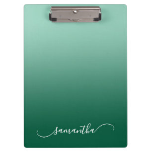 Pranchetas Nome Curvo Swash Ombre Verde Caçador Teal Claro