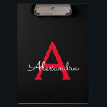 Pranchetas Nome do Monograma da Rapariga do Script Preto Verm<br><div class="desc">Área de Transferência de Planeamento do Nome do Monograma Preto e Vermelho. Isto faz o doce e perfeito aniversário de 16 anos,  casamento,  chá de panela,  aniversário,  chá de fraldas ou festa de solteira presente para alguém que ama luxo de luxo e estilos quíticos.</div>