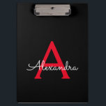 Pranchetas Nome do Monograma da Rapariga do Script Preto Verm<br><div class="desc">Área de Transferência de Planeamento do Nome do Monograma Preto e Vermelho. Isto faz o doce e perfeito aniversário de 16 anos,  casamento,  chá de panela,  aniversário,  chá de fraldas ou festa de solteira presente para alguém que ama luxo de luxo e estilos quíticos.</div>