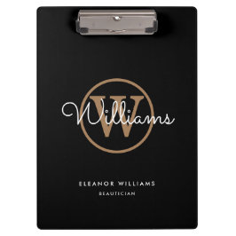 Pranchetas Nome do Monograma de Script Branco Dourado Preto