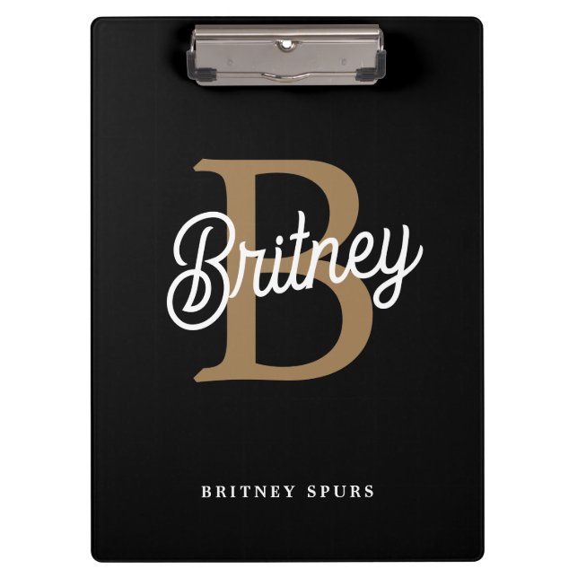 Pranchetas Nome do Monograma Elegante Moderno Script Dourado  (Frente)