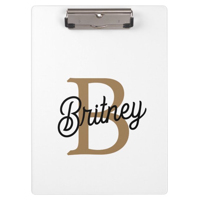 Pranchetas Nome do Monograma Elegante Moderno Script Dourado  (Frente)