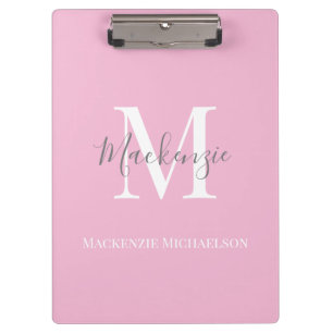 Pranchetas Nome do Monograma Personalizado Pink de Cinza Eleg