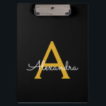 Pranchetas Nome do Monograma Rapariga de Script Moderno Doura<br><div class="desc">Área de Transferência de Planeamento do Nome do Monograma Preto e Dourado. Isto faz o doce e perfeito aniversário de 16 anos,  casamento,  chá de panela,  aniversário,  chá de fraldas ou festa de solteira presente para alguém que ama luxo de luxo e estilos quíticos.</div>