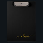 Pranchetas Nome do Monograma Rapariga de Script Moderno Doura<br><div class="desc">Área de Transferência de Planeamento do Nome do Monograma Preto e Dourado. Isto faz o doce e perfeito aniversário de 16 anos,  casamento,  chá de panela,  aniversário,  chá de fraldas ou festa de solteira presente para alguém que ama luxo de luxo e estilos quíticos.</div>