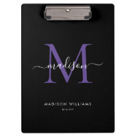 Nome do Script Elegante do Monograma Roxo Preto Mo