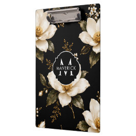 Pranchetas Nome Inicial no Padrão Floral de Magnólia Seamless