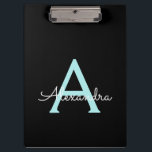 Pranchetas Nome Monograma Feminino Escrito em Azul Água Teal<br><div class="desc">Prancheta de Planejamento de Nome Monograma Preto e Azul Água Teal. Isso faz o presente perfeito de aniversário de 16 anos,  casamento,  chá de noiva,  aniversário,  chá de bebê ou festa de despedida de solteira para alguém que ama luxo glamoroso e estilos chiques.</div>