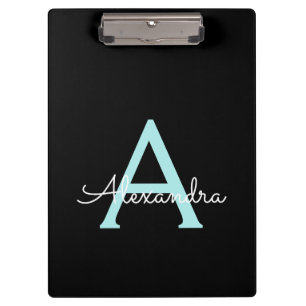 Pranchetas Nome Monograma Feminino Escrito em Azul Água Teal