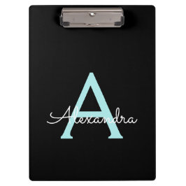 Pranchetas Nome Monograma Feminino Escrito em Azul Aqua Teal