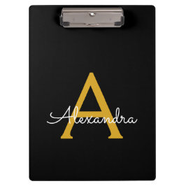 Pranchetas Nome Monograma Feminino Moderno Dourado Preto