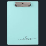 Pranchetas Nome Monograma Feminino Moderno em Escrita Aqua Az<br><div class="desc">Prancheta de Planejamento de Nome Monograma Aqua Azul Turquesa. Isso faz o presente perfeito de aniversário de 16 anos,  casamento,  chá de noiva,  aniversário,  chá de bebê ou festa de despedida de solteira para alguém que ama luxo glamoroso e estilos chiques.</div>