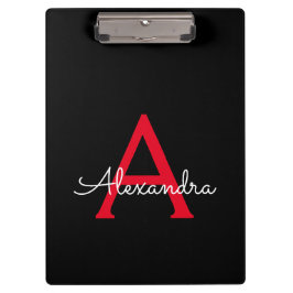 Pranchetas Nome Monograma Feminino Roteiro Preto Vermelho