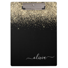 Pranchetas Nome Monograma Glitter Menina Dourado Preto