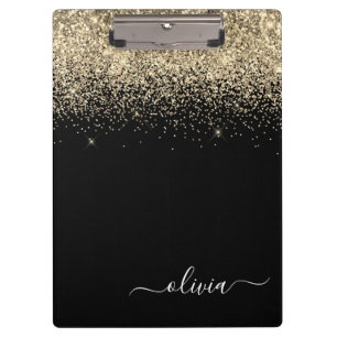 Pranchetas Nome Monograma Glitter Menina Dourado Preto