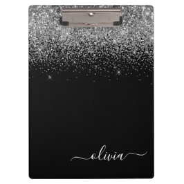 Pranchetas Nome Monograma Glitter Preto Prateado Feminino