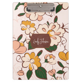 Pranchetas Nome Personalizado Floral Retro Prado Creme Amarel