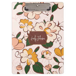 Pranchetas Nome Personalizado Floral Retro Prado Creme Amarel
