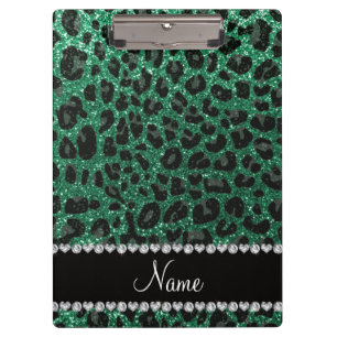 Pranchetas Nome personalizado mint verde brilho leopardo