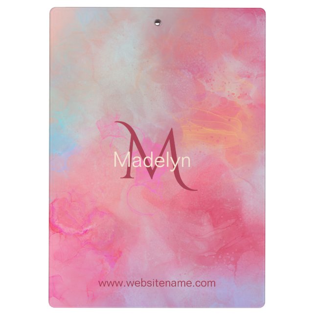 Pranchetas Nome Personalizado + Monograma Rosa Tinta de Aquar (Verso)