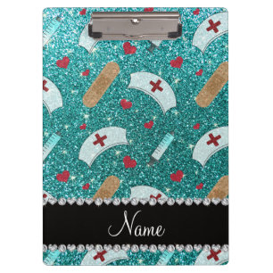 Pranchetas Nome personalizado: Robin blue glitter enfermeira 