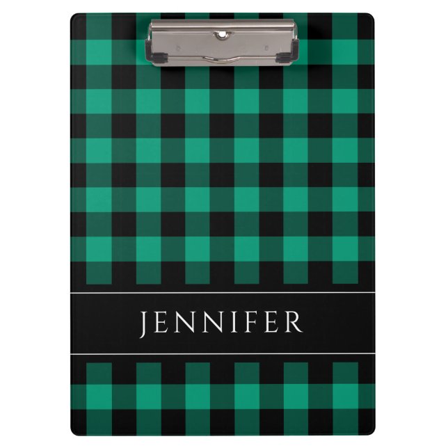 Pranchetas Nome Xadrez Verde e Preto no Estilo Gingham Quadri (Frente)