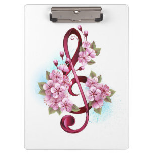 Pranchetas Notas de clave de trecho musical com flores de Sak