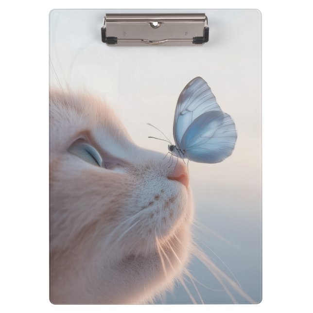 Pranchetas Notebook espiral de borboleta azul e gato adorável (Frente)
