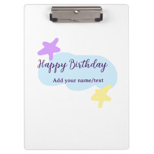 Pranchetas Nuvens azul pastel estrelas roxo feliz aniversário