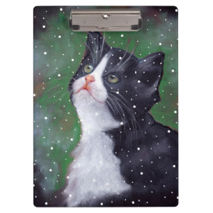 Pranchetas O gato do smoking que olha acima na neve,