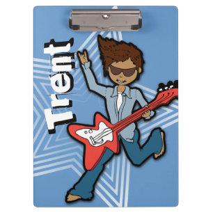 Pranchetas O menino rockstar azul da guitarra adiciona sua