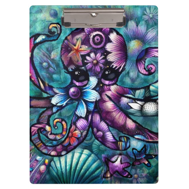 Pranchetas Octopus Floral Teal Roxo Azul Costeira (Frente)