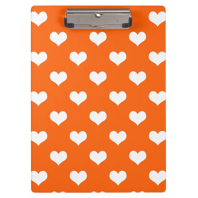 Pranchetas Orange White Love Heart Pattern Design (Frente)