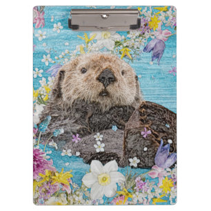 Pranchetas Otter Nadando no Notebook Flores