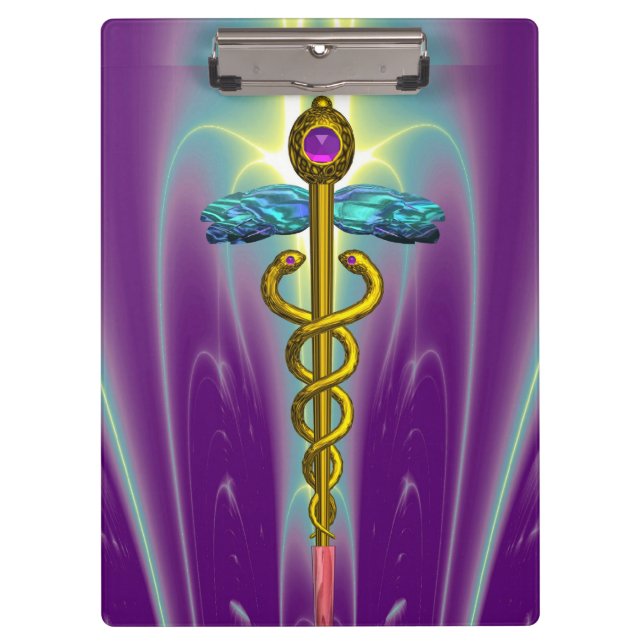 Pranchetas OURO SÍMBOLO DE CADUEUS MONOGRAMA Verde Roxo (Frente)