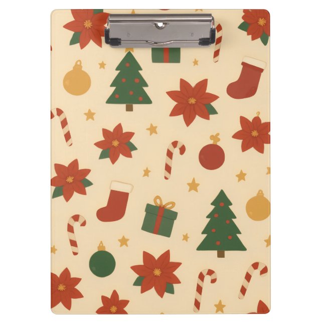 Pranchetas Padrão Aconchegante de Natal com Presentes e Árvor (Frente)