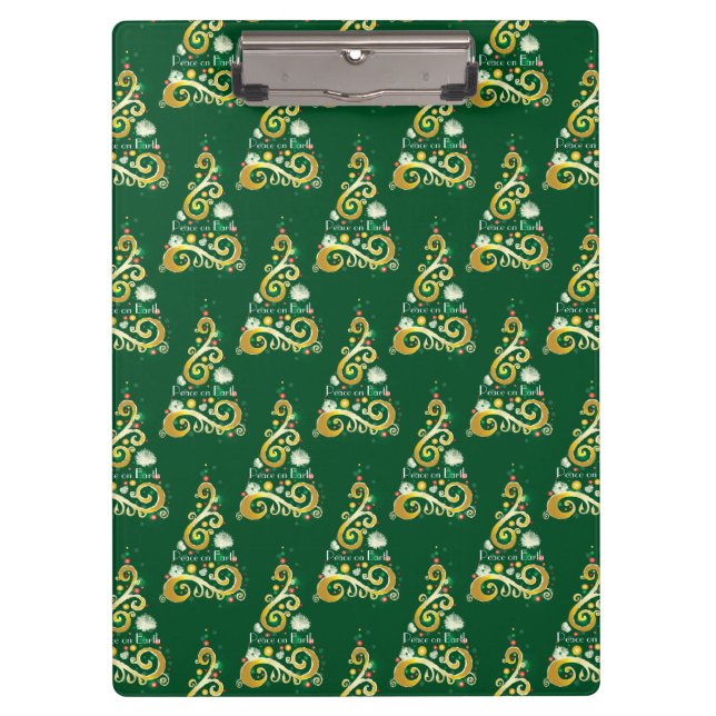 Pranchetas Padrão de árvore de Natal abstrato verde e dourado (Frente)