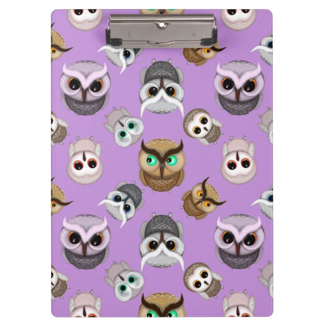 Pranchetas Padrão de Corujas Fofas em Fundo Roxo (Frente)