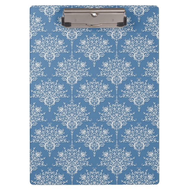 Pranchetas Padrão de Damasco Azul e Branco Ornado (Frente)